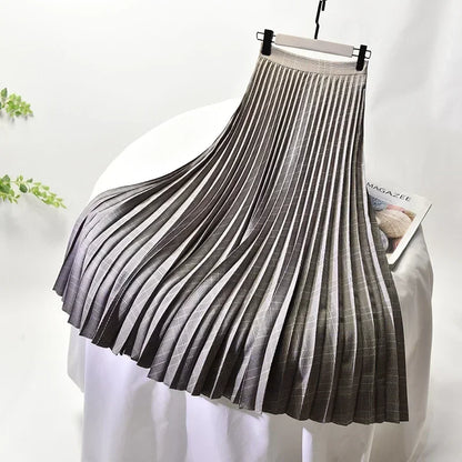Looks Thin Pleated Skirt 2025 New High Waist A-line Skirt Mid-length Big Size Plaid Skirt Long Pleated Skirt Length 75-90cm