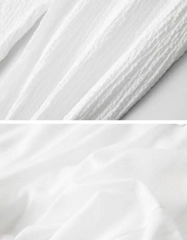 Summer Lightweight Pleated Cotton Casual Sports Set Men's Thin Comfortable Breathable Fashionable Collar Short Sleeve Two-Piece