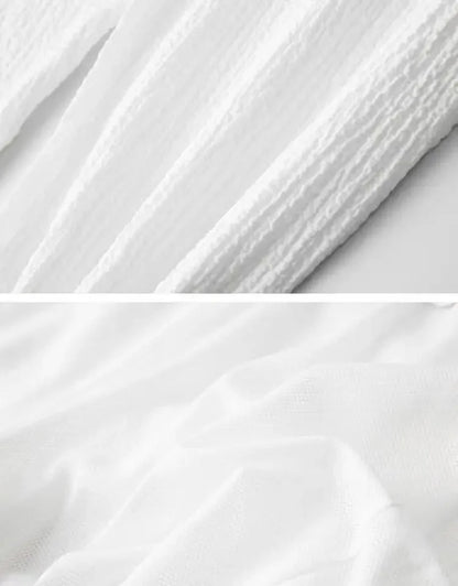 Summer Lightweight Pleated Cotton Casual Sports Set Men's Thin Comfortable Breathable Fashionable Collar Short Sleeve Two-Piece