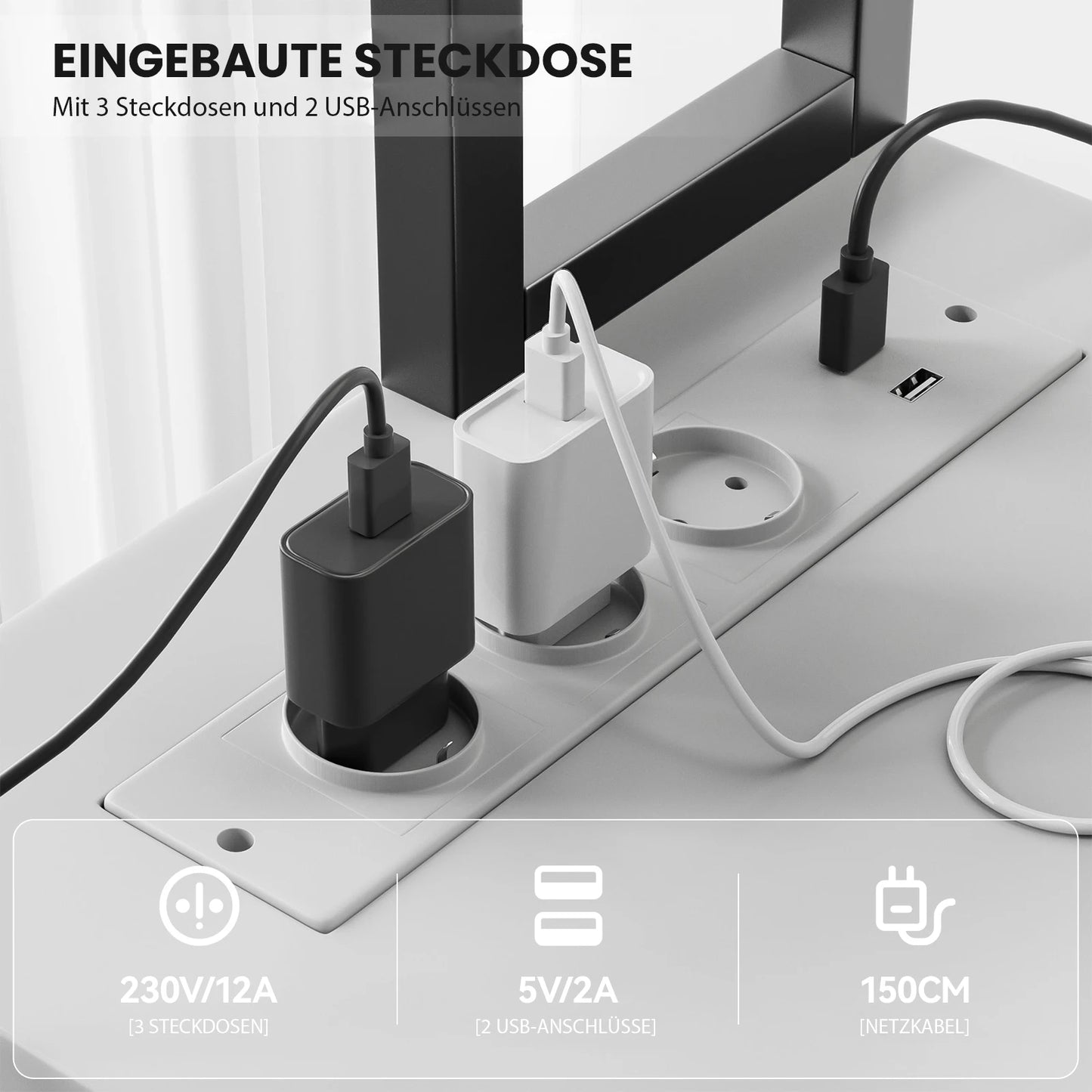 Weißer L-förmiger Schreibtisch mit LED Beleuchtung Doppelregal USB Steckdosen Gaming und Arbeitstisch