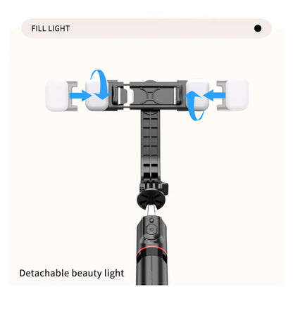 L13D Selfie Stick 1160mm with Wireless Bluetooth Double Fill Light Extended Tripod with Remote Shutter for Android IOS Cellphone.