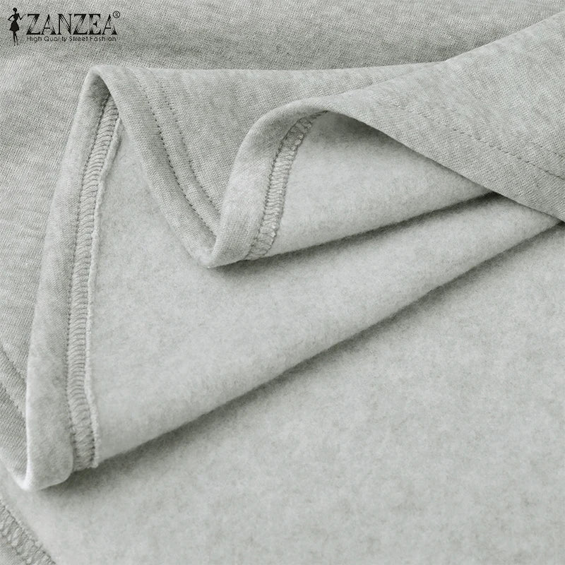 ZANZEA Plus Größe Sweatshirt 2025, Mode Herbst Winter Solide Frauen Warme Kapuze Tops Lose Beiläufige Pullover Langarm Hoodies