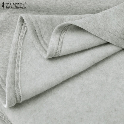 ZANZEA Plus Größe Sweatshirt 2025, Mode Herbst Winter Solide Frauen Warme Kapuze Tops Lose Beiläufige Pullover Langarm Hoodies