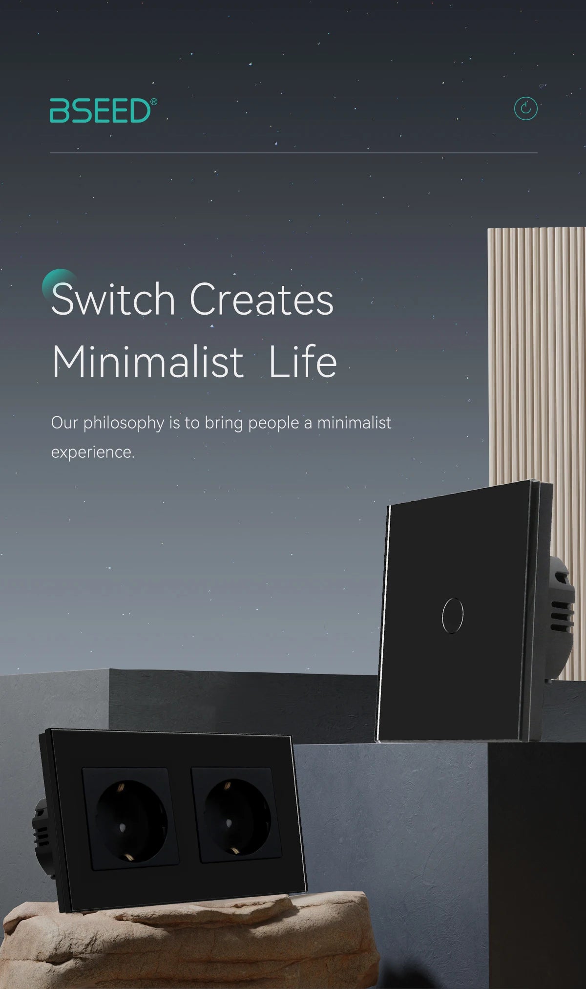 BSEED 1/2/3Gang Touch-Schalter 1-Wege-Lichtschalter mit EU-Steckdosen USB Typ-C-Steckdosen Glasscheibe Schwarz.