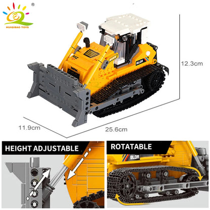 HUIQIBAO Engineering Truck Building Blocks Vehicle Excavator Bulldozer Crane Car Bricks City Construction Toys For Children Boys.