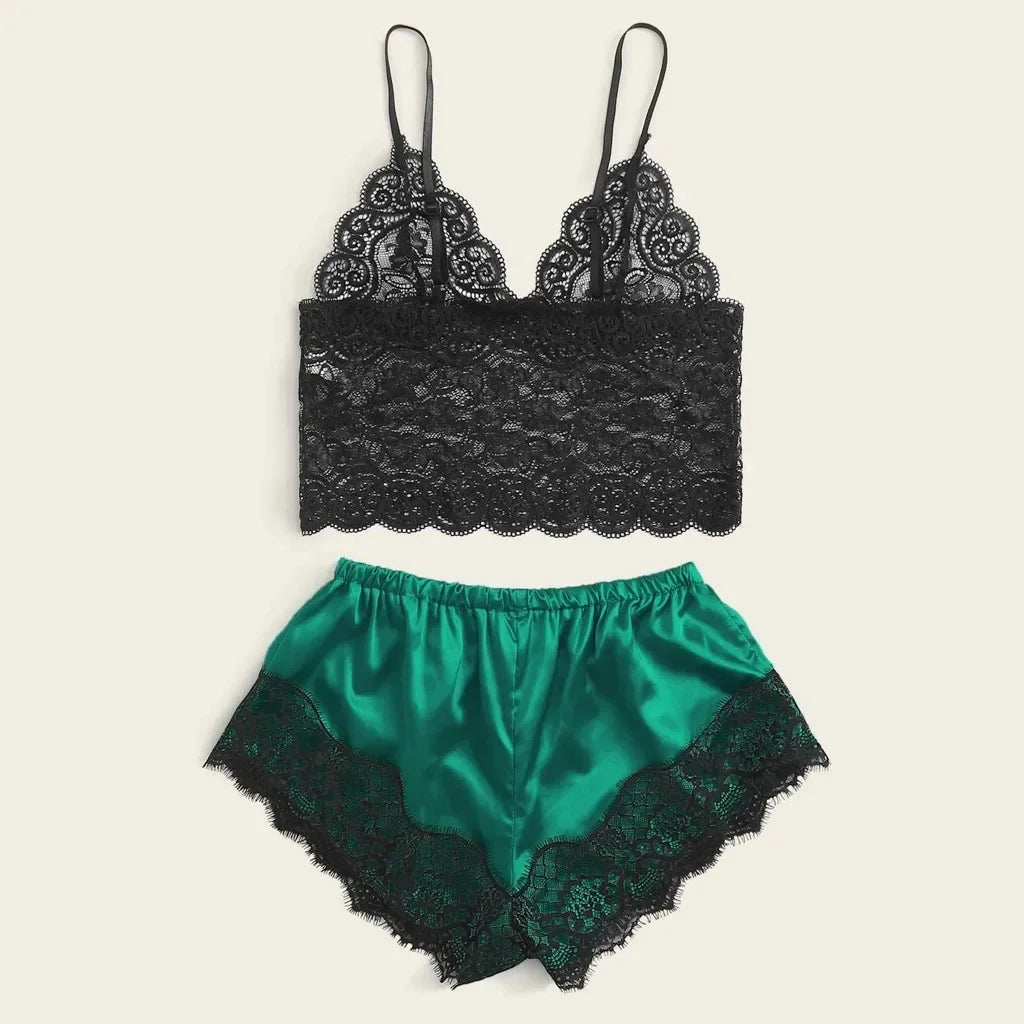 Weibliche Pyjama Sets Spaghetti Strap Top und Shorts Pyjamas Sexy Dessous Seide Satin Nachtwäsche Sommer Hause Tragen Frauen Schlaf Tuch.