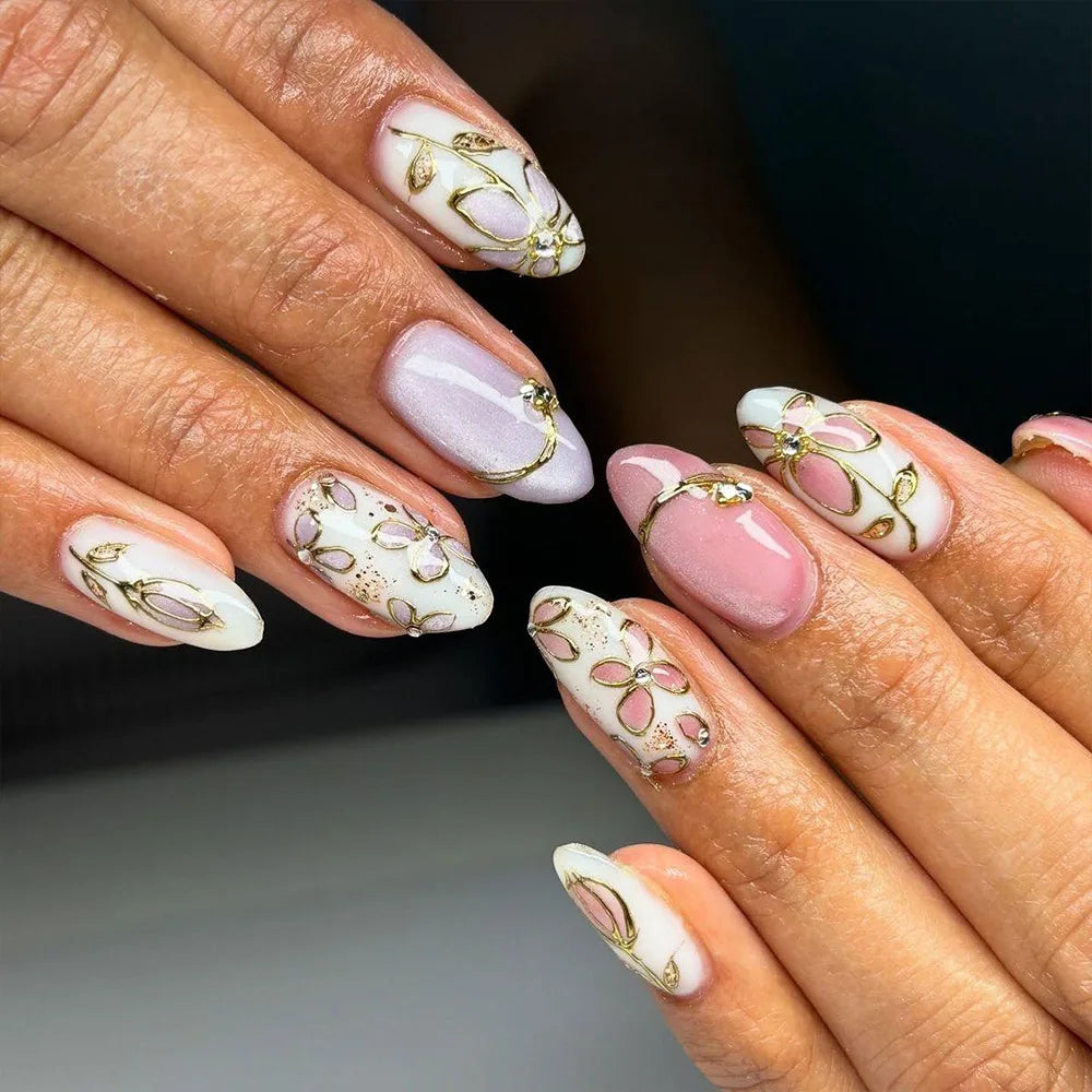 24pcs Romantic Y2k Star Press On Nails Gradient Blue French Style Gold Moon Designs Fake Nail Sweet Almond False Nails For Women