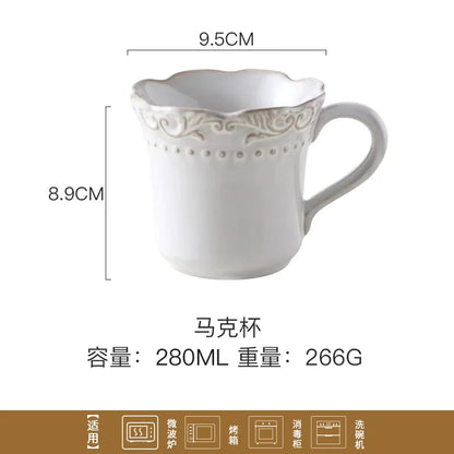 French Baroque Retro Relief Court Style Ceramic Dinner Plate European Tableware Western Food Plate Soup Plate Bowl Set