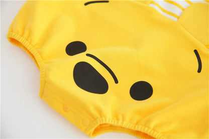 Gelbe Kollektion Frühling Herbst Baby Mädchen Junge Rundkragen Lange Ärmel Cartoon Bär Body/Strampler Neugeborenen Overall K31266