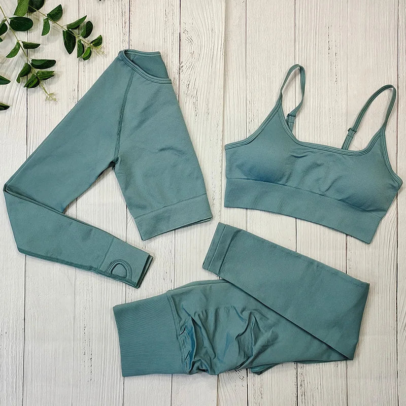 Seamless Sports Suit Yoga Set for Women Fitness Wear Long Sleeve Yoga Clothing Gym Workout Sportswear Two Piece Tracksuit Women