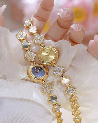 Women's Watch Lucky Four-Leaf Clover Bracelet Elegant Crystal Dress Watches for Women Fashion Luxury Small Quartz Ladies Clock.