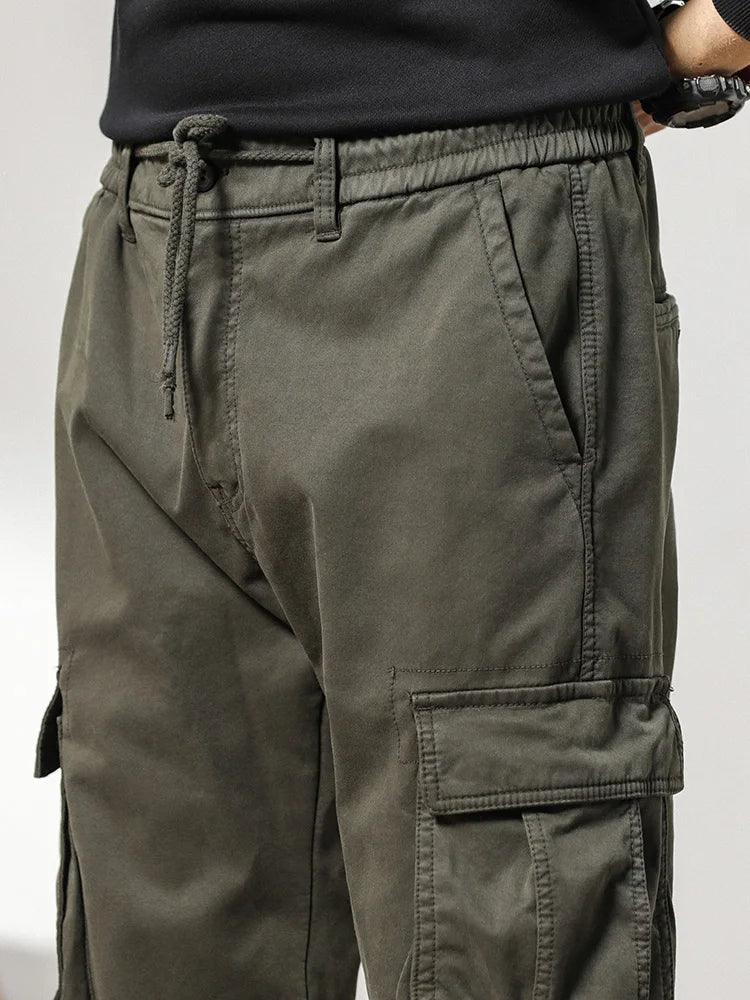 2024 New Winter Cargo Pants Men Multi-Pockets Drawstring Fleece Liner Thick Warm Overalls Joggers Casual Cotton Thermal Trousers.