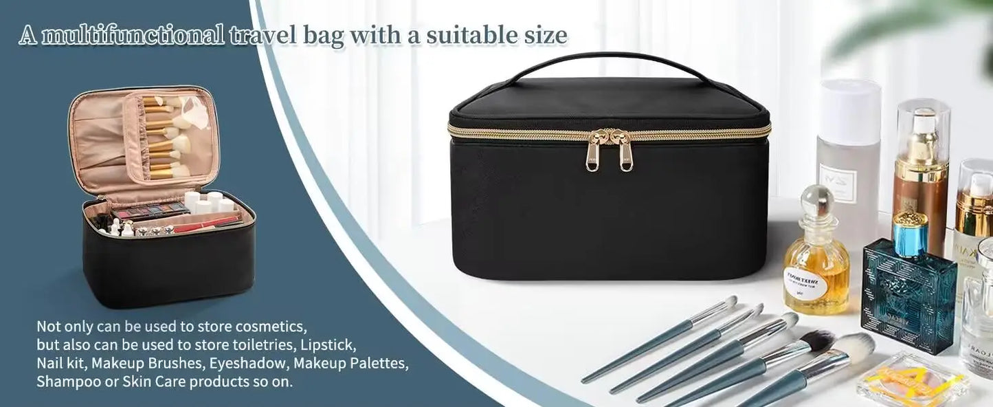 Makeup Bag Portable Cosmetic Bag Large Capacity Travel Makeup Case Organizer Black For Women Toiletry Bag for Girls Traveling.