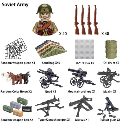 WWII Infantry Military Soldier War National Army Mini Gun Weapon Models Building Blocks Building Blocks Toys for Kids.