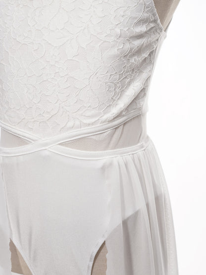 Mädchen Ballett Gymnastik Trikot lyrischen Tanz kleid ärmellose florale Spitze Tutu Tanz kleidung für Eiskunstlauf Bühnen performance