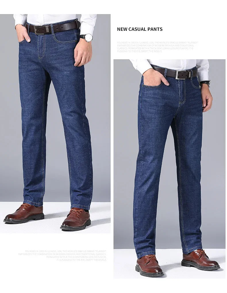 Men Fashion Straight Jeans Mens 2025 New Stretch Slim Fit Pants Comfortable Soft Business Denim Trousers Male Brand Clothing.