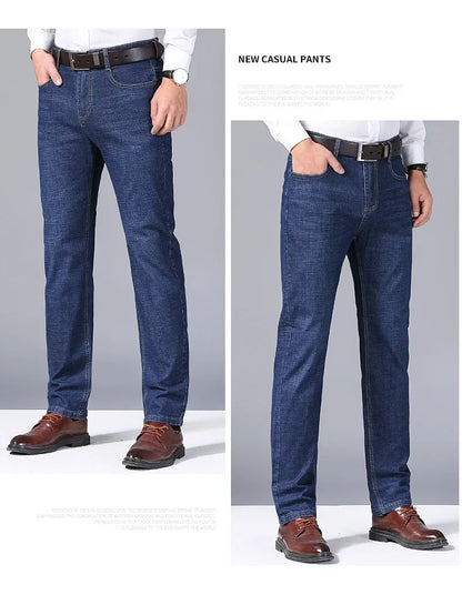 Men Fashion Straight Jeans Mens 2025 New Stretch Slim Fit Pants Comfortable Soft Business Denim Trousers Male Brand Clothing.