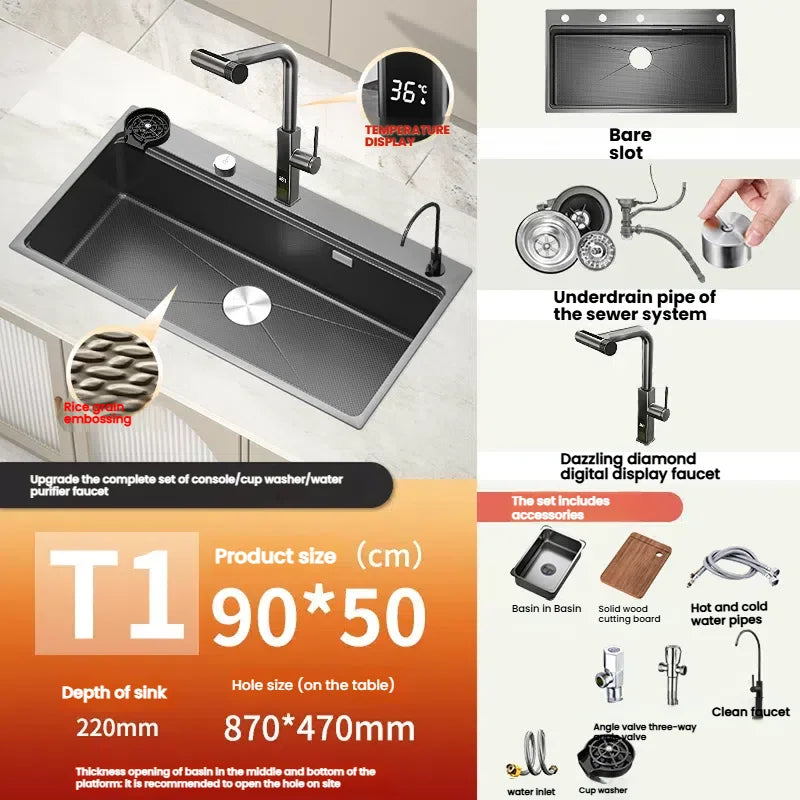 Kitchen Sink Stainless Steels Large Single Slot Multifunctional Dishwashing Bowl Household Wash Dish and Wash Vegetables Basin