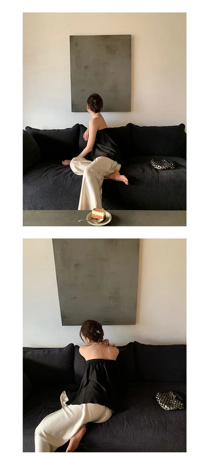 Satin Wide Leg Pants Long Floor Casual Pants Women's Summer