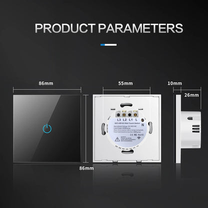 BONDA Smart Switch Alexa RF433 Keine neutrale Tuya-Steuerung funktioniert mit Google 1/2/3 Gang Smart Life Home Light WiFi Touch Switches 86.