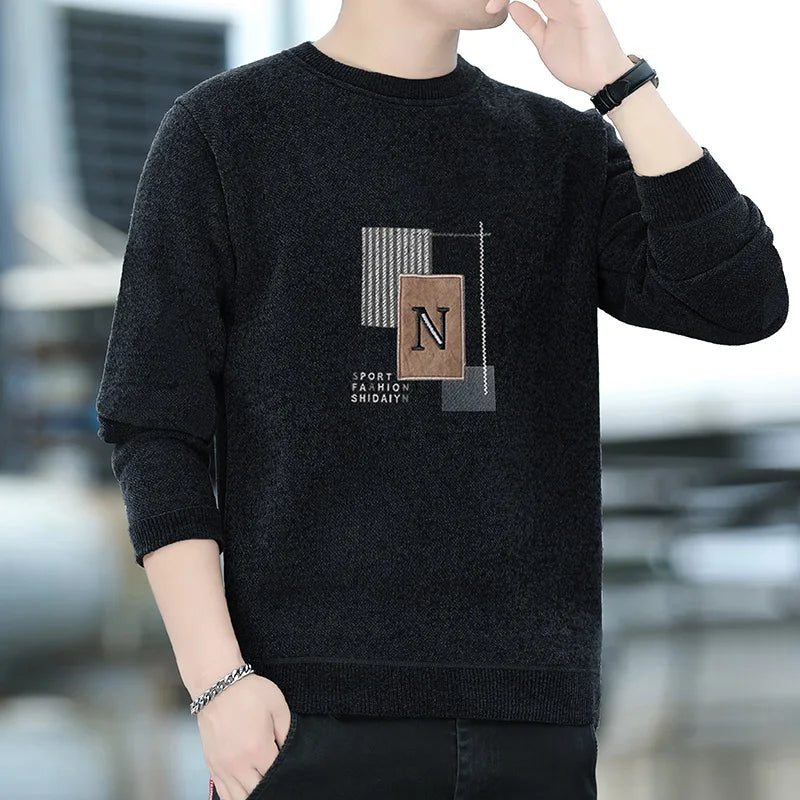 Men's Fleece Lined Pullovers Fashion Sweaters Autumn Winter Jumpers Fashion New Jersey Men's Clothes