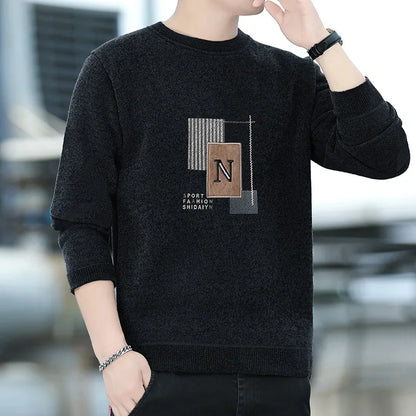 Men's Fleece Lined Pullovers Fashion Sweaters Autumn Winter Jumpers Fashion New Jersey Men's Clothes