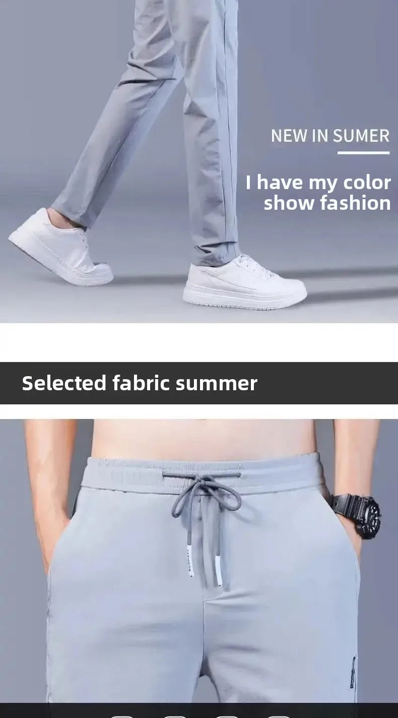 Sommer Dünne Casual Sport Eis Seide Gerade Bein Hosen Schnell Trocknend Lose Fit Große Größe Elastische Tragbare Lange Hosen für Männer.