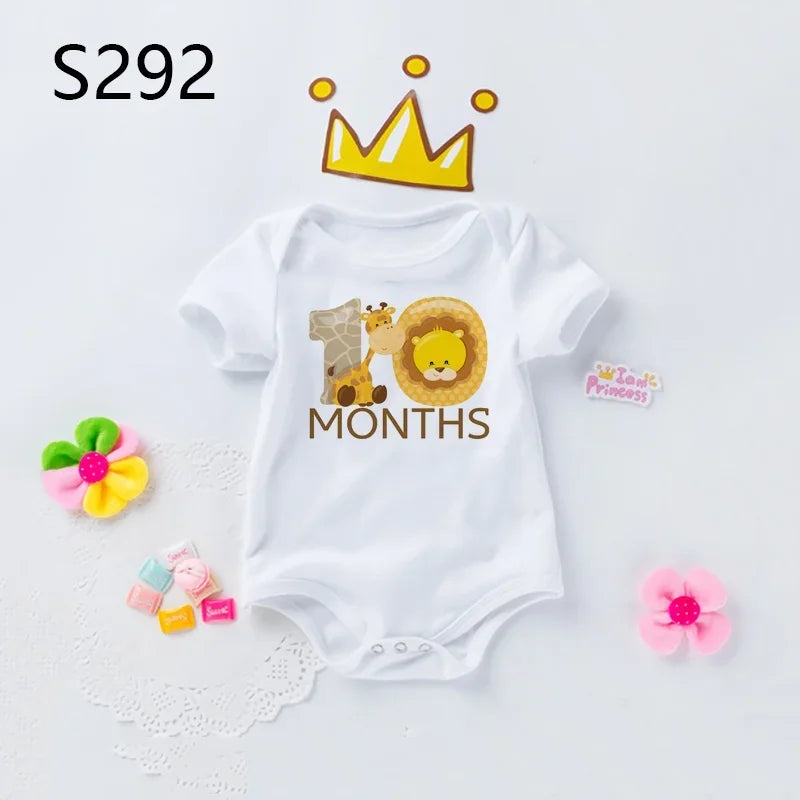 Monatlicher Meilenstein-Baby-Body, niedliches Tier, 1–12 Monate, Einteiler, Babyparty, Geschenk, Monatsbilder, monatliche Overall-Kleidung.