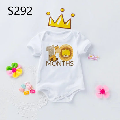 Monatlicher Meilenstein-Baby-Body, niedliches Tier, 1–12 Monate, Einteiler, Babyparty, Geschenk, Monatsbilder, monatliche Overall-Kleidung.