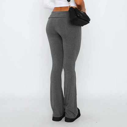 Damenmode, einfarbig, schmale Passform, schmale Reverse-Taille, niedrige Taille, elastische Taille, Schlaghose, Hose für Damen, Damenhose 2024