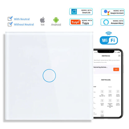 SRAN Smart Switch mit Wandsteckdose 16A EU, Tuya Smart Life Home Touch Sensor WiFi Lichtschalter Weiß