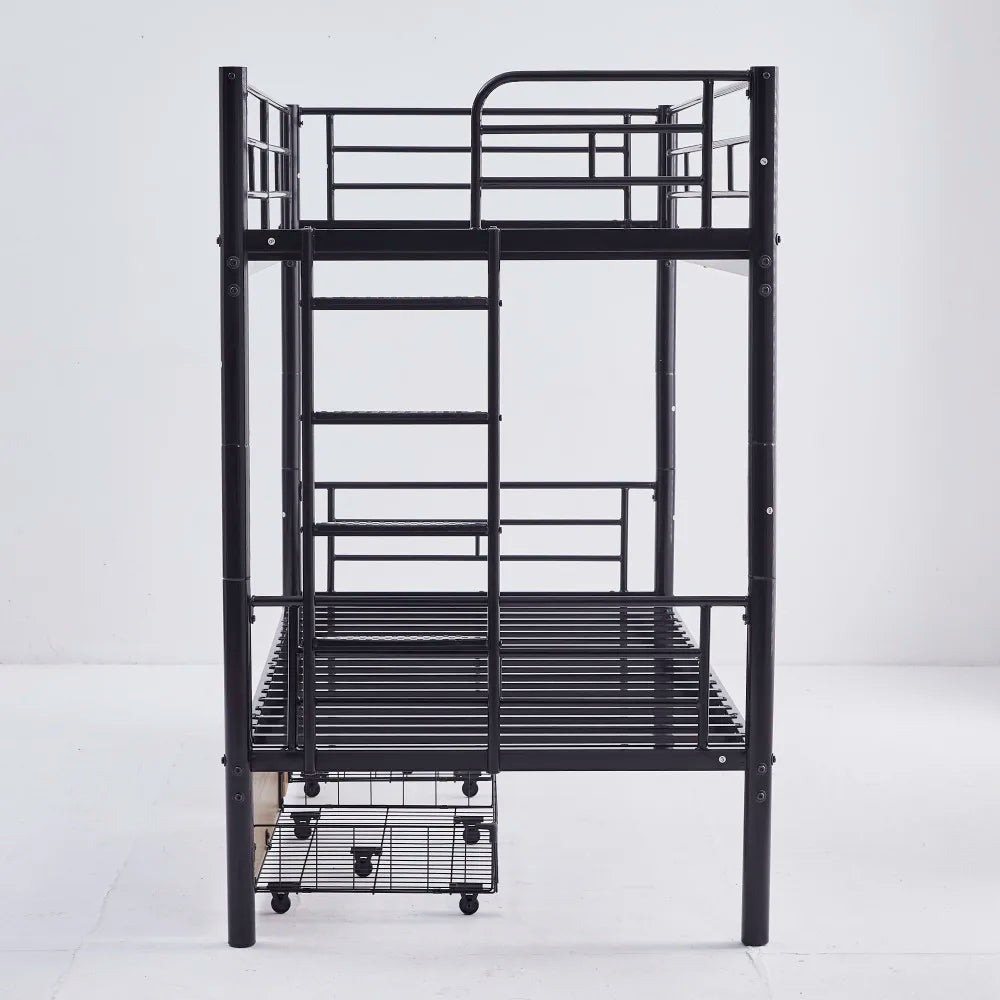 Etagenbett aus Metall, 90 x 200 cm, Etagenbett mit ausklappbarem Bett, erweiterbar auf zwei Einzelbetten oder Erwachsenenbetten, Schwarz