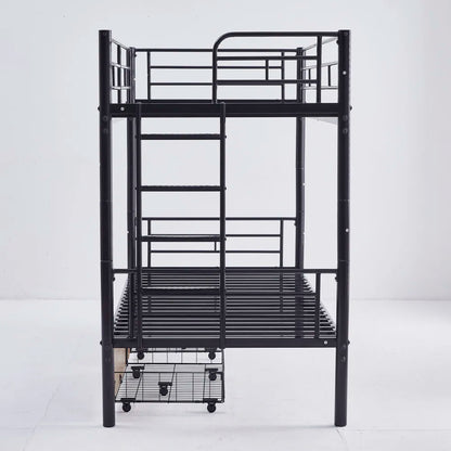 Etagenbett aus Metall, 90 x 200 cm, Etagenbett mit ausklappbarem Bett, erweiterbar auf zwei Einzelbetten oder Erwachsenenbetten, Schwarz