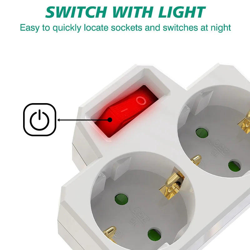 Doppelsteckdosenadapter mit EIN/AUS-Schalter, europäischer deutscher Standard, Wandstecker, Steckdose, Stromkonverter für Zuhause.