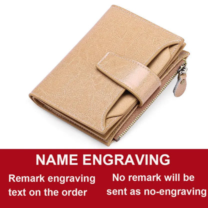 2024 New Short Women Wallets Genuine Leather Zipper Coin Pocket Women Purse Name Engraved Quality Card Holder Kpop Female Wallet
