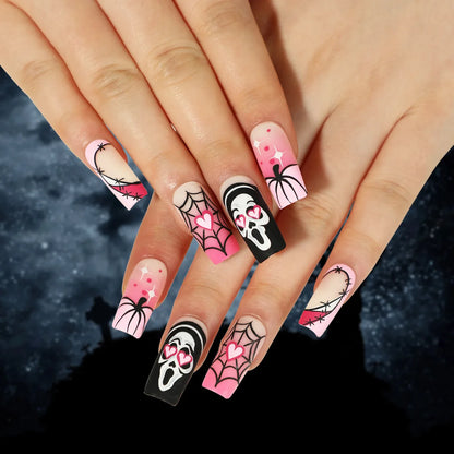 24P/Set Halloween Fake Nails Art Ghost Face Pumpkin Spooky Designer Girls Party Press on Nail Tips Wearable Stick on Nails False.