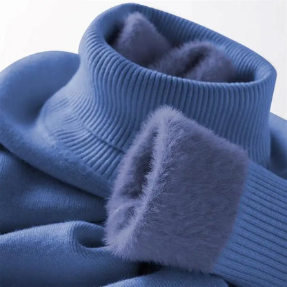 Men‘s Thermal Fleece High-neck Sweater Winter Turn-down Collar Fleece-lined Knitted Pullover Casual Keep Warm Thick Bottom Tops.