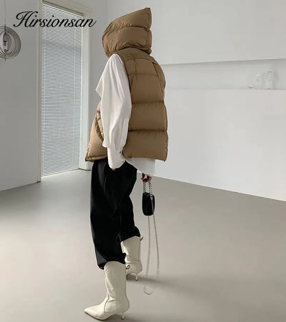 Hirsionsan Herbst Winter Koreanische Weiße Ente Unten Weste Frauen 2023 Neue Einfach Alle-spiel Mäntel FemaleSoft Warme Sleeveness Jacken.