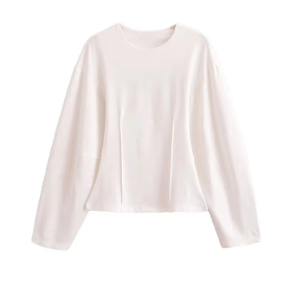 HH Women's 2-Piece Set Fashion Slimming Double-Sided Fabric Round Neck Long-Sleeve Top+Elegant Stretch Casual Wide Leg Pants