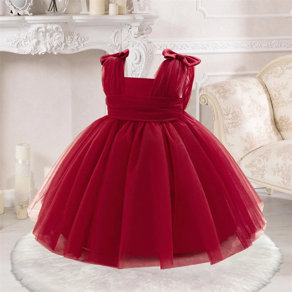 Kleinkind Rot Pailletten Mesh Kleid Mädchen Baby Einfarbig Neue Jahr Party Formale Kostüm Leistung Prinzessin Kleid Geburtstag Kleidung