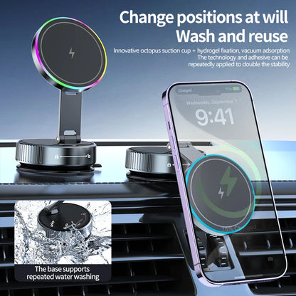 2025 New K3 Wireless Charger Car Phone Holder Colorful Light Vacuum Suction Cup Charging Can 360° Rotate Foldable Phone Holder.