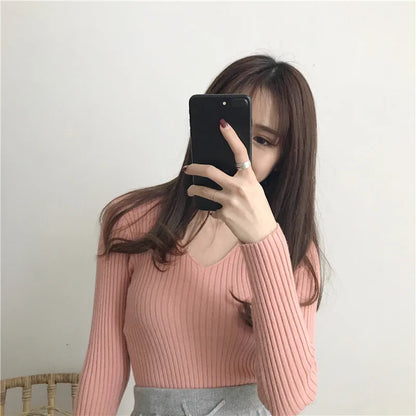 Koreanische Herbst V-ausschnitt Pullover Gestrickte Mode Pullover 2025, Schlank Winter Tops Für Frauen Pullover Jumper Pull Femme Truien Dames.