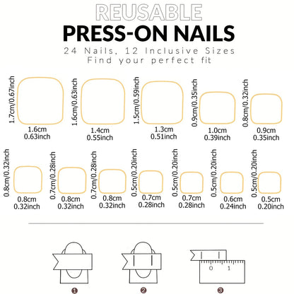 24pcs/set short square fake nails for women cute bride heart white french tips faux ongles y2k press on false nail supplies.