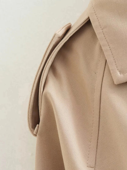 2024 Belt Cropped Trench Spring Jacket Women Vintage Streetwear Double Breasted Long Sleeve Top Female Coat Outfits.