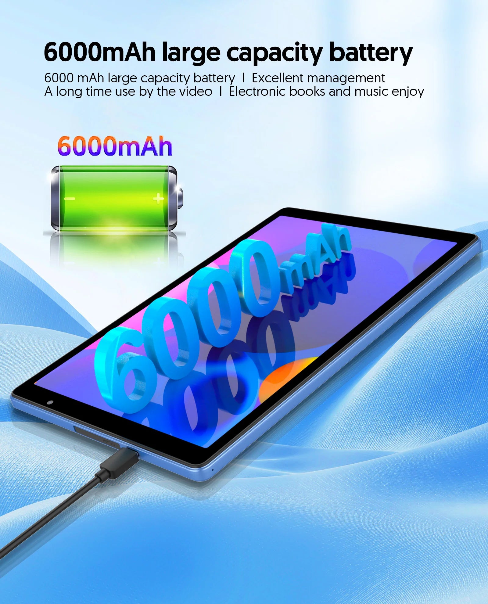 BAKEN 10-inch HD Display Android 14 Tablet, Quad-Core Processor, 4 (2+2)GB ROM + 32GB RAM, Bluetooth, Google Play.