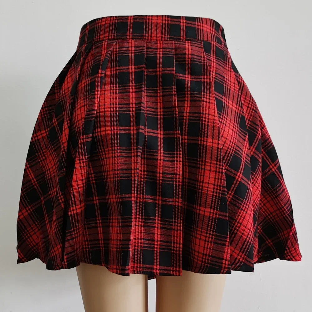2024 New Fashion Female Women Mini Skirts Casual Basic Fashion All Match Plaid Vintage Irregular High Waist College Wind skirt.