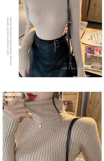 2025, Basis Pullover Herbst Winter Dicken Rollkragenpullover Beiläufige Dünne Gestrickte Pullover Koreanischen Stil Einfache Basis Schicht Warme Tops.