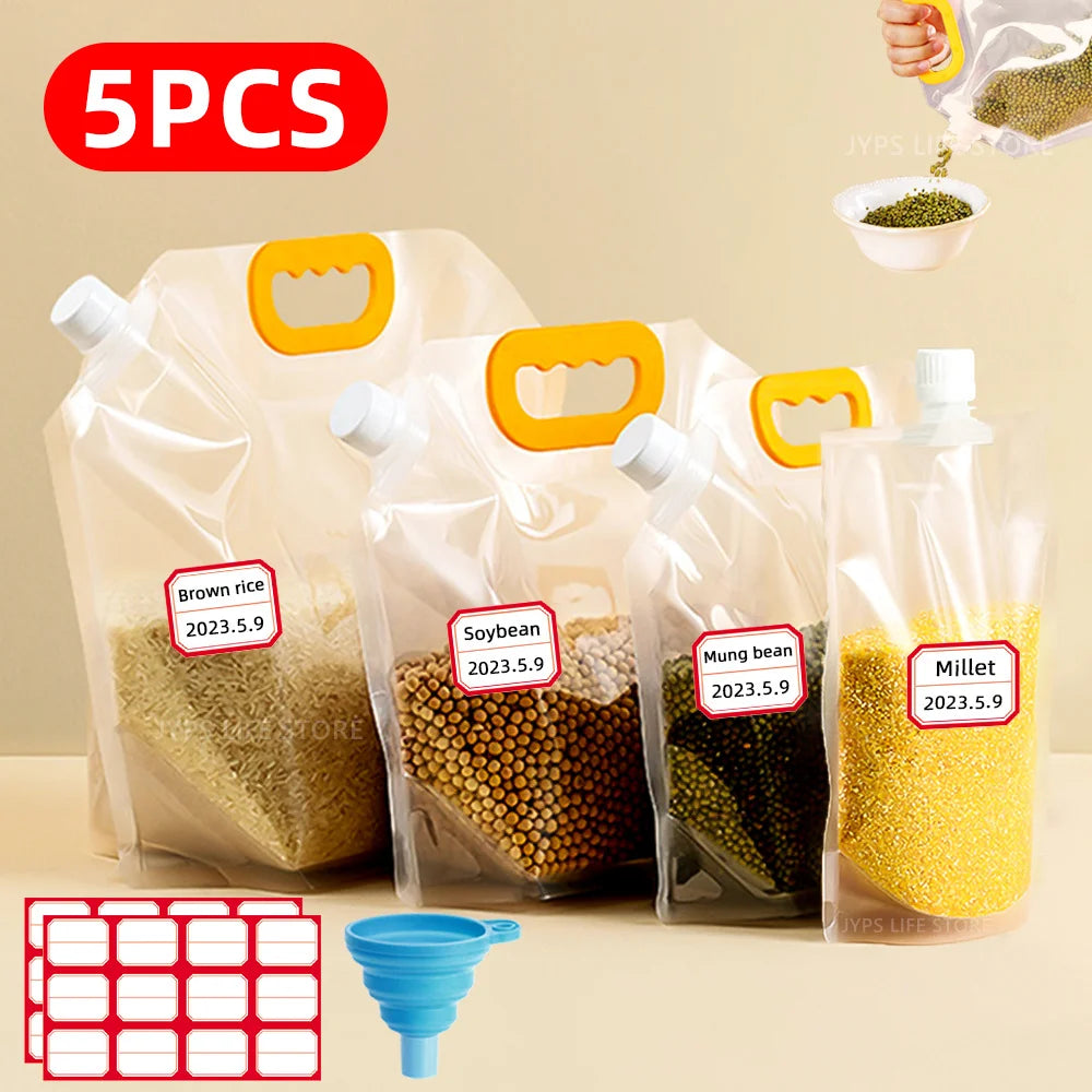 5Pcs Grains Sealed Bag Cereal Containers Moisture-Proof And Insect-Proof Transparent Food Grade Storage Bag Kitchen Organizer.
