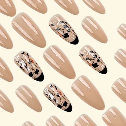 24pcs/set Medium long square fake nails for women girls cute heart flowers feather butterfly design press on false nail art tips.