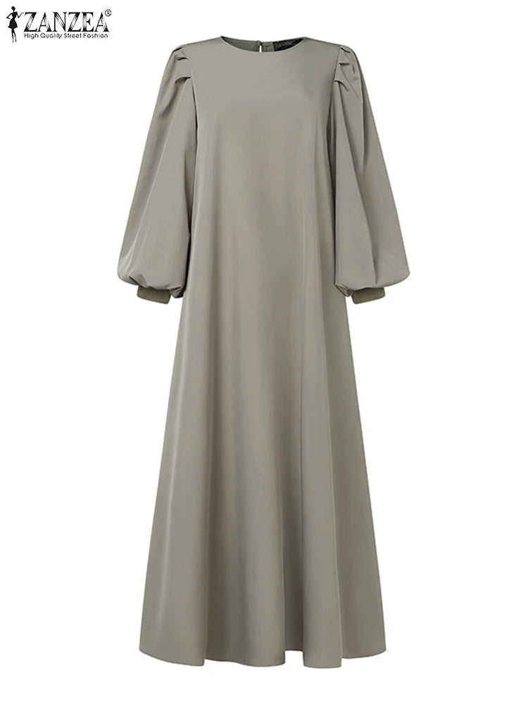 Autumn Elegant Long Lantern Sleeve Muslim Abaya Robe ZANZEA Women Maxi Dresses Ramadan Sundress Islamic Turkey Vestidos Kaftan.